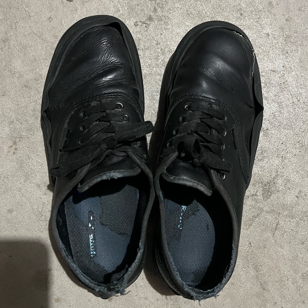 Black non slip faux leather vans